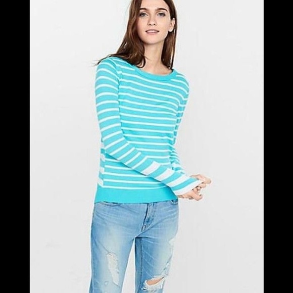 Express Mixed Stripe Crew Neck Split Hem Sweater L - Picture 1 of 2
